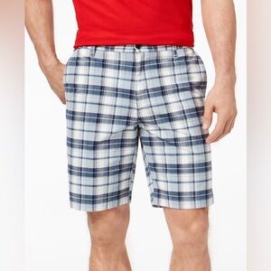 Pronto Uomo Blue Flat Front Plaid Shorts
